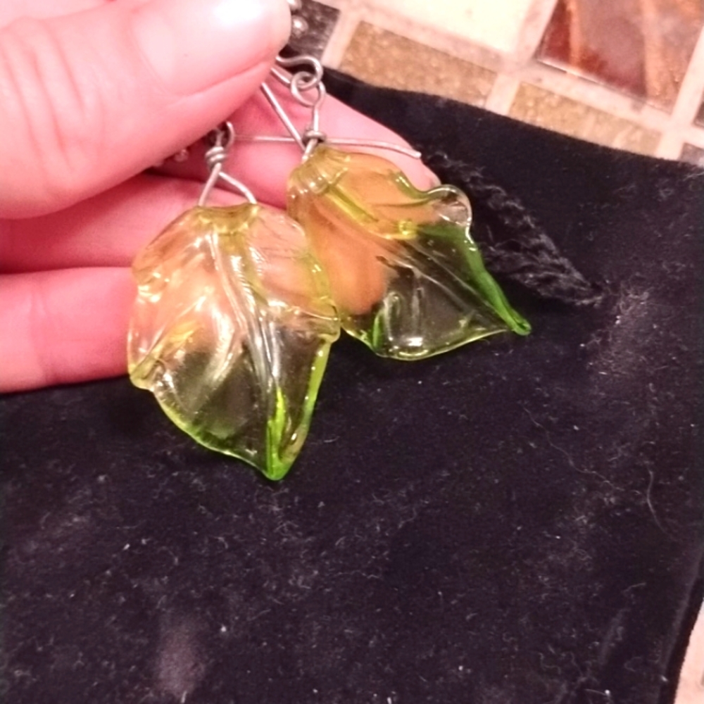 Glass Handmade Leaf Earrings